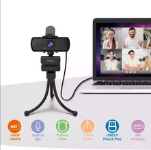 Dolphin Tracker 1440p Full HD PC webcam with built-in microphone on tripod for clear video calls and recordings.