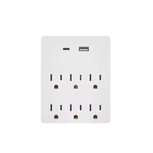 White 15 Amp 6-outlet grounded AC/DC adapter by Techsconnect with multiple power outlets for versatile electronic connections.