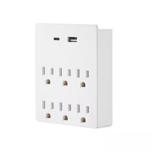 White 15 Amp 6-outlet grounded AC/DC adapter by Techsconnect with multiple power outlets and grounded connection.
