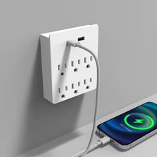 White 15 Amp grounded AC/DC adapter with six outlets by Techsconnect, designed for reliable power distribution.