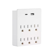 White 15-amp grounded AC/DC adapter with six outlets, compatible with various electronic devices by TechsConnect.