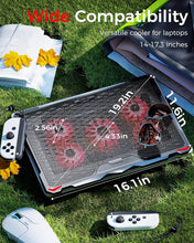 Techsconnect 17.3-inch laptop cooling pad with red LED lighting and five fans for enhanced cooling and airflow.