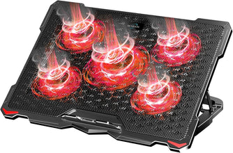 Techsconnect 17.3-inch laptop cooling pad with red LED lighting and five built-in fans for cooling and airflow.