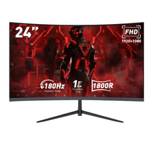 Techsconnect 24-inch curved gaming monitor with 180Hz refresh rate, 1ms response, FHD, HDMI, DisplayPort, FreeSync, eye care tech.