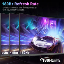 Techsconnect 24-inch curved gaming monitor with 180Hz refresh rate, 1ms response, FHD resolution, HDMI/DP, FreeSync, and eye care tech.