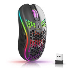 Techsconnect 2.4GHz wireless RGB gaming mouse with 6 buttons, adjustable DPI, Type-C rechargeable, ergonomic honeycomb design.