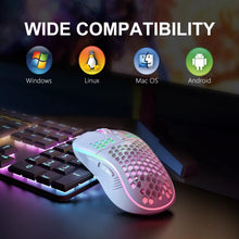 Techsconnect 2.4GHz wireless RGB gaming mouse with 6 buttons, adjustable DPI, Type-C recharge, ergonomic honeycomb design.
