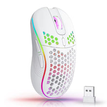 Techsconnect 2.4GHz wireless gaming mouse with RGB backlighting, 6 buttons, adjustable DPI, Type-C recharge, ergonomic honeycomb design.