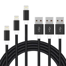 Three 10-foot heavy-duty braided iPhone Lightning USB cables from DailySale, durable mobile charging accessories.