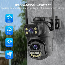 Techsconnect 4K 8MP HD WiFi outdoor PTZ CCTV camera with dual lenses, AI auto-tracking, dual screen, and audio surveillance.