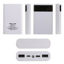 Techsconnect 4x18650 DIY power bank box with digital display, 15000mAh capacity, fast charging for Samsung and iPhone.