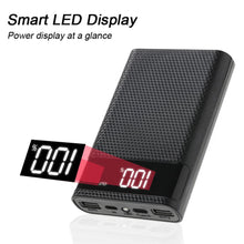 Techsconnect 4x18650 DIY power bank with digital display, 15000mAh capacity, fast charging for Samsung and iPhone devices.