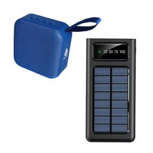 Pursonic Adventure Power & Sound Bundle with portable solar power bank and 360° wireless speaker, shown outdoors.