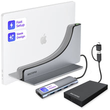 Ascrono MacBook docking station with multiple USB ports and HDMI, connected to a MacBook for expanded connectivity.
