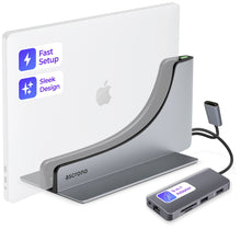 Ascrono MacBook Docking Station with multiple ports for connecting peripherals, placed on a desk with a MacBook.