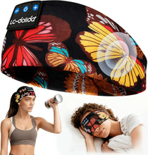 Techsconnect Bluetooth 5.4 Sleep Headphones headband with built-in speakers, microphone, butterfly design for meditation, yoga, travel, and sleep.
