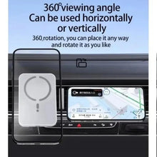 Techsconnect magnetic car air outlet phone holder with 15W wireless charging for MagSafe iPhone 12 to 17 models, with or without cable.