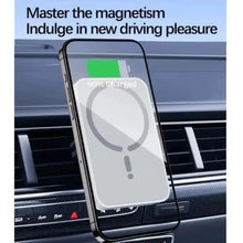 Techsconnect magnetic car air outlet phone holder with 15W wireless charging for iPhone 12-17, compatible with MagSafe, with or without cable.