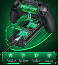 Xbox controller charger station by techsconnect with two 2550mAh battery packs for Xbox Series X, One X, S, and Elite controllers.