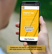 Android Find My Phone digital tag by Mobile App I, showing a compact device with a digital display for locating your phone.