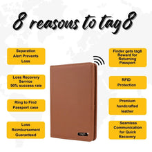 Dolphin Smart Leather Passport Tracker with RFID, designed to securely hold and protect passports with sleek leather finish.