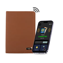 Dolphin Smart Leather Passport Tracker with RFID, designed to securely hold and locate your passport and travel documents.