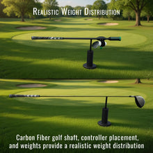 DeadEyeVR DriVR Elite adjustable VR weighted golf club handle accessory compatible with Quest 2, 3/3s, and Pro VR headsets.