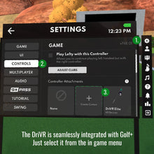 DeadEyeVR DriVR Elite adjustable VR weighted golf club handle accessory for Quest 2, 3, 3s, and Pro VR gaming setup.