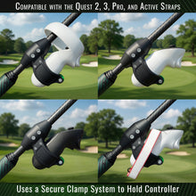 DeadEyeVR DriVR Elite adjustable VR weighted golf club handle accessory compatible with Quest 2, 3, 3s, and Pro VR headsets.