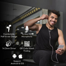 Loss Recovery Find My Phone earphones with built-in tracking feature, compact design, and comfortable in-ear fit.
