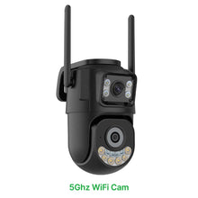 Techsconnect external WiFi PTZ camera with dual lenses, outdoor IP security camera with auto-tracking for CCTV surveillance.