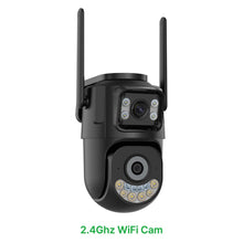 Techsconnect outdoor WiFi PTZ camera with dual lenses, auto-tracking, 2.4Ghz/5Ghz WiFi, outdoor IP security surveillance.