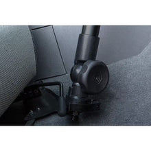 Techsconnect full-motion lockable car laptop mount holding 12 to 15.4-inch laptops, adjustable and no-drill installation.