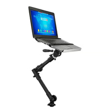 Techsconnect full-motion lockable no-drill car laptop mount holding a 13-inch laptop, adjustable and secure for vehicle use.