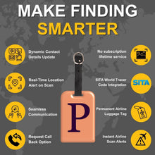 Set of two Initials Bag Tag P security tags by Global Lost Recovery Service, ideal for luggage identification at airports.
