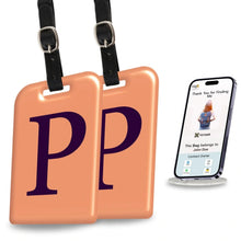 Pair of Initials Bag Tags from Global Lost Recovery Service, durable security tags for luggage identification at airports.