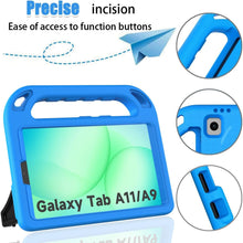 Blue kids' shockproof case for Samsung Galaxy Tab A11, A9, and A7 Lite with built-in screen protector, designed for 8.7-inch tablets.