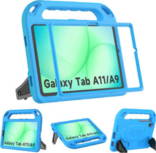 Blue kids' shockproof case for Samsung Galaxy Tab A11, A9, or A7 Lite with built-in screen protector, designed for 8.7-inch tablets.