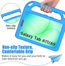 Blue kids' protective case for Samsung Galaxy Tab A11, A9, A7 Lite 8.7-inch with built-in screen protector and shockproof design.
