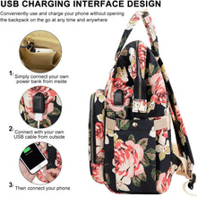 Techsconnect women's 15.6-inch stylish laptop backpack with flower pattern, water-resistant design, USB port, ideal for students and teachers.