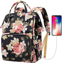 Techsconnect women's 15.6-inch flower-pattern laptop backpack with USB port, water-resistant casual daypack for college, travel, or work.