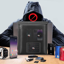 Set of five large Techsconnect Faraday bags for laptops, tablets, phones, and car keys, providing electromagnetic shielding protection.