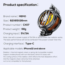 Techsconnect MEMO CX08 Pro mobile phone cooler with magnetic clip and semiconductor cooling technology for fast temperature regulation.