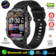Techsconnect men's smartwatch with flashlight, Bluetooth call, fitness tracking, IP68 waterproof design, compatible with Android and iOS.