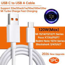 Original Techsconnect USB Type C cable with turbo fast charging for Xiaomi Mi, Poco, Redmi Note series, supports 120W to 45W fast power.