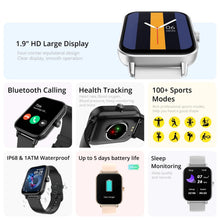 Techsconnect P81 voice calling smart watch with 1.9-inch screen, health monitor, 100+ sports modes, Bluetooth for men and women.