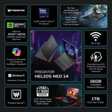 Techsconnect PHN14-51-780H gaming laptop with 14.5-inch QHD display, Intel Core Ultra 7, 16GB RAM, 1TB SSD in black color.