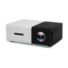 Dolphin Tracker portable 3D HD LED home theater projector showing a movie scene with HDMI and USB ports visible.