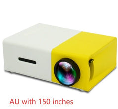 Dolphin Tracker portable 3D HD LED home theater projector displaying images on a wall with HDMI and USB ports.