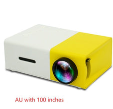 Dolphin Tracker portable 3D HD LED mini projector displaying home theater cinema content with HDMI and USB ports.